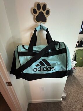 adidas Light Blue and Black Logo Duffel Bag with Shoulder Strap
